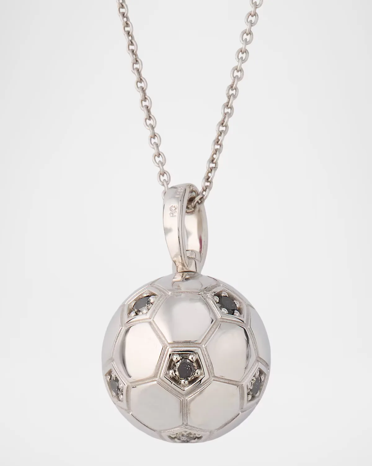 Tiny Treasurers 18K White Gold Black Diamond Soccer Ball Necklace by Roberto Coin