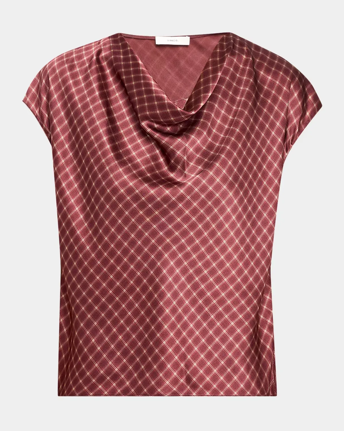 Ombr Plaid Silk Satin Cowl-Neck Blouse by Vince