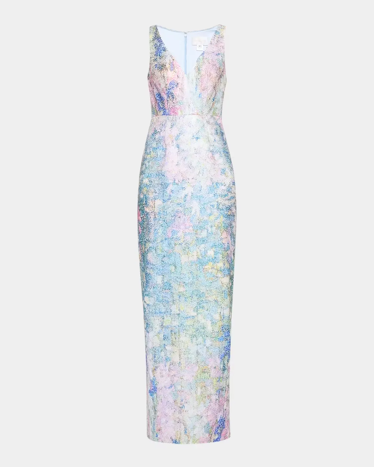 Sleeveless Printed Sequin Column Gown by Pamella Roland
