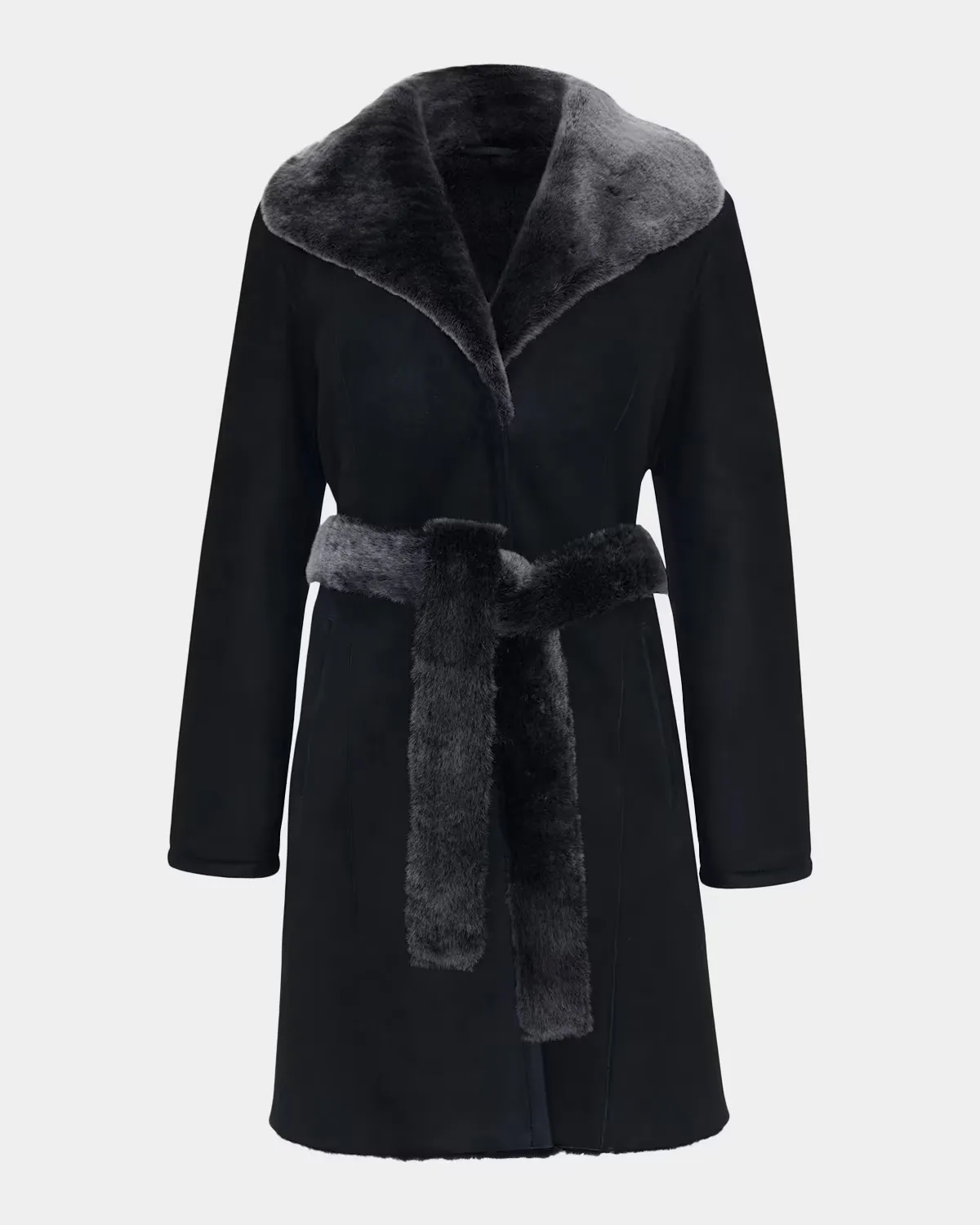 Merino Lamb Shearling Short Coat with Belt by Gorski