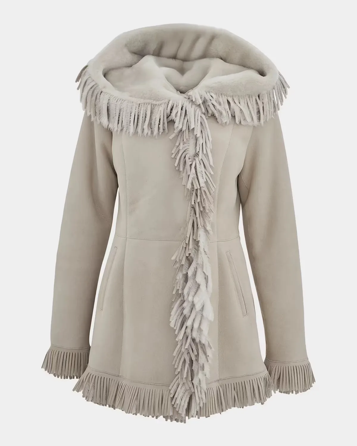 Merino Shearling Lamb Parka with Fringes, Suede Finish by Gorski
