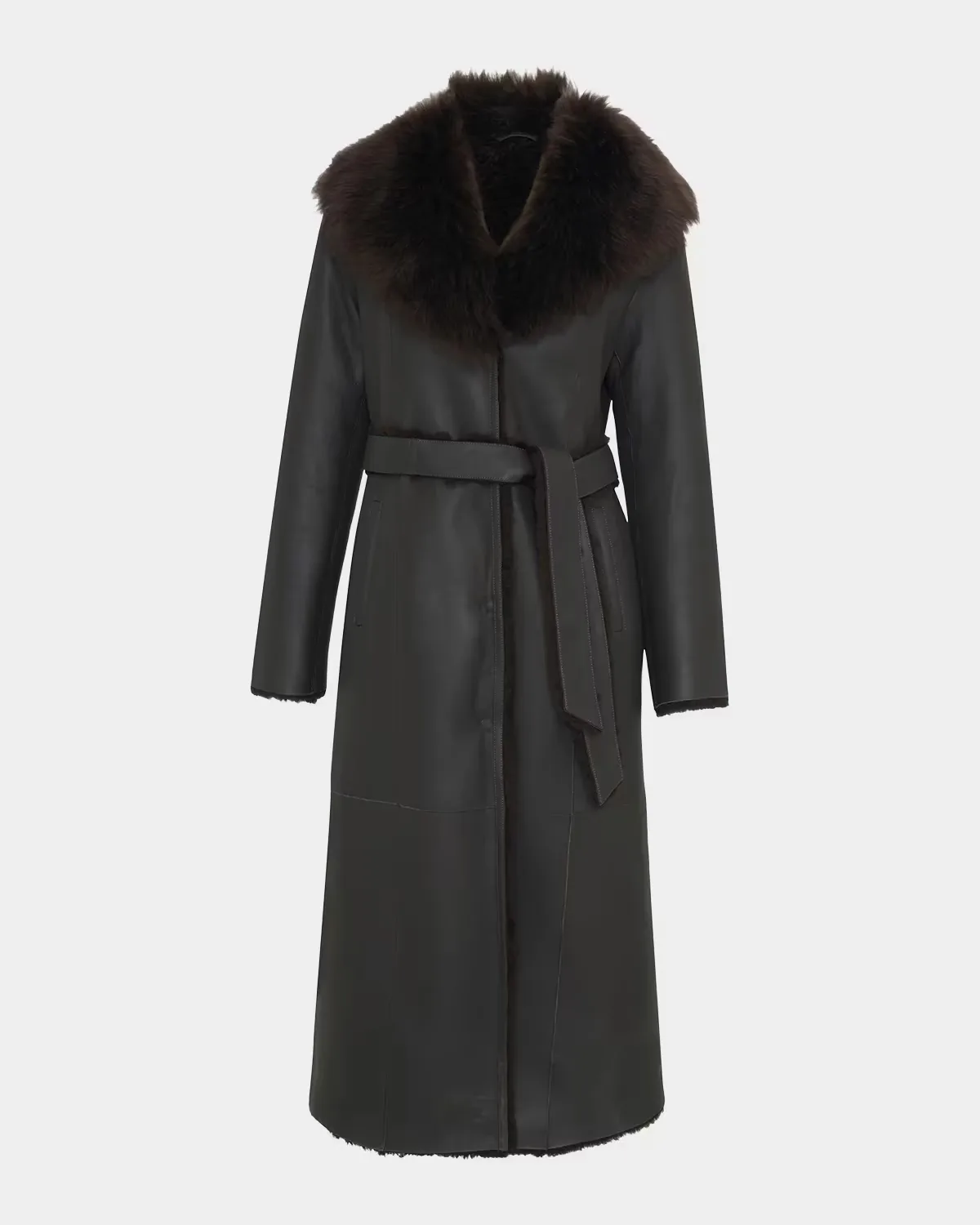 Merino Lamb Shearling Belted Long Coat by Gorski