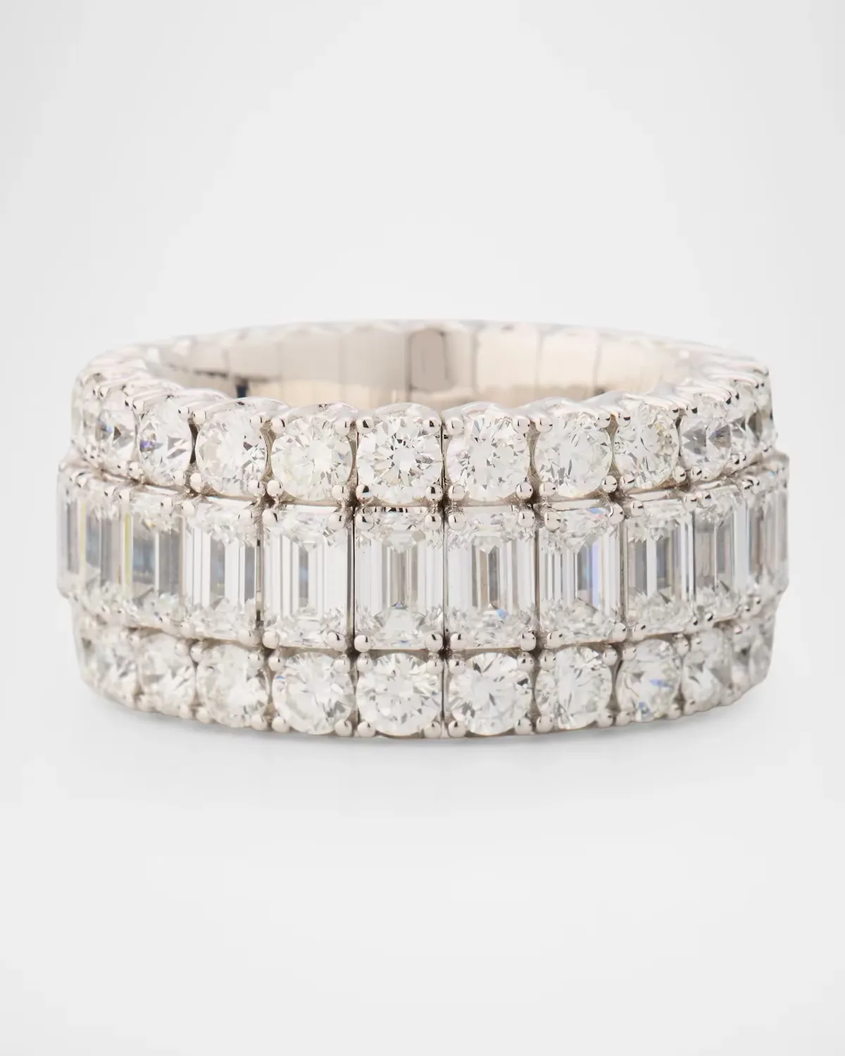 18K White Gold Xpandable Round and Emerald-Cut Diamond Ring by Picchiotti
