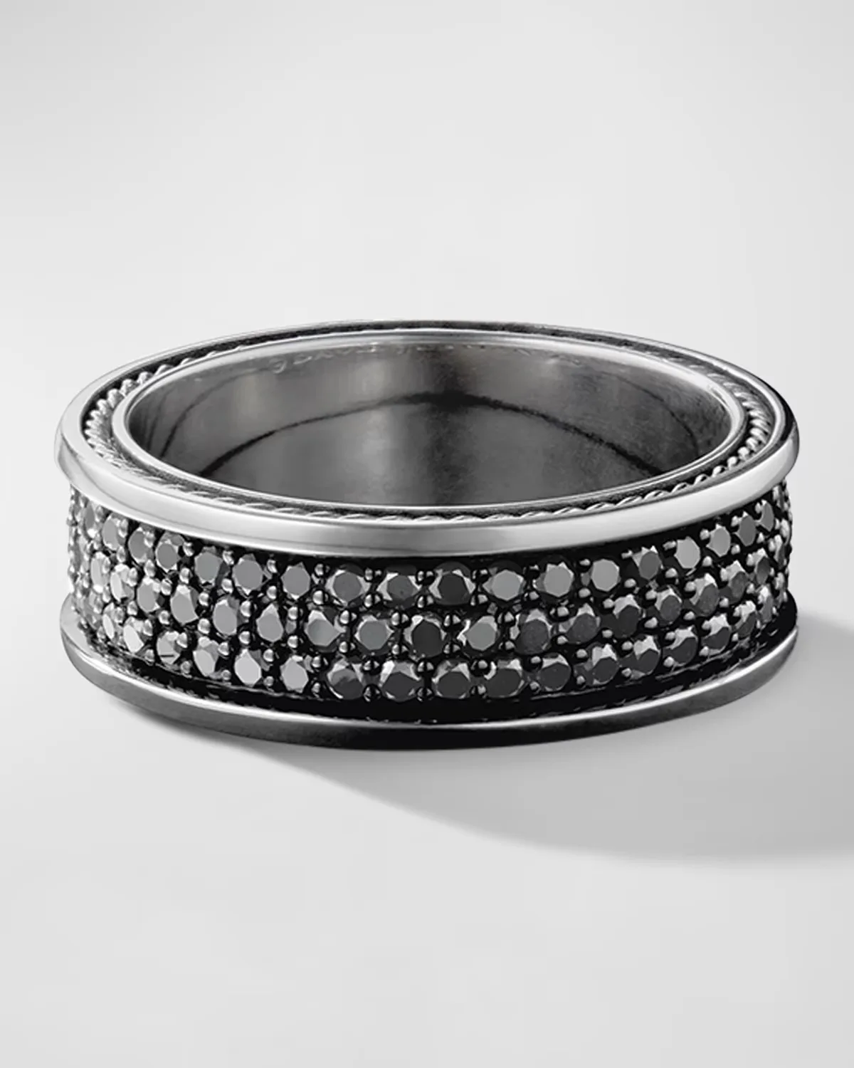 Streamline Three-Row Band Ring with Black Diamonds in Silver, 8.5mm