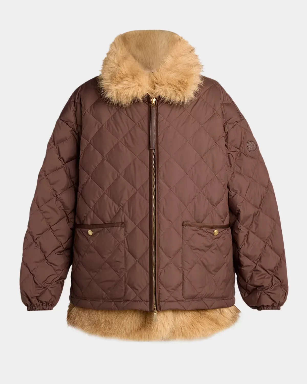 Chaleureux Diamond-Quilt Faux Fur Jacket by Moncler