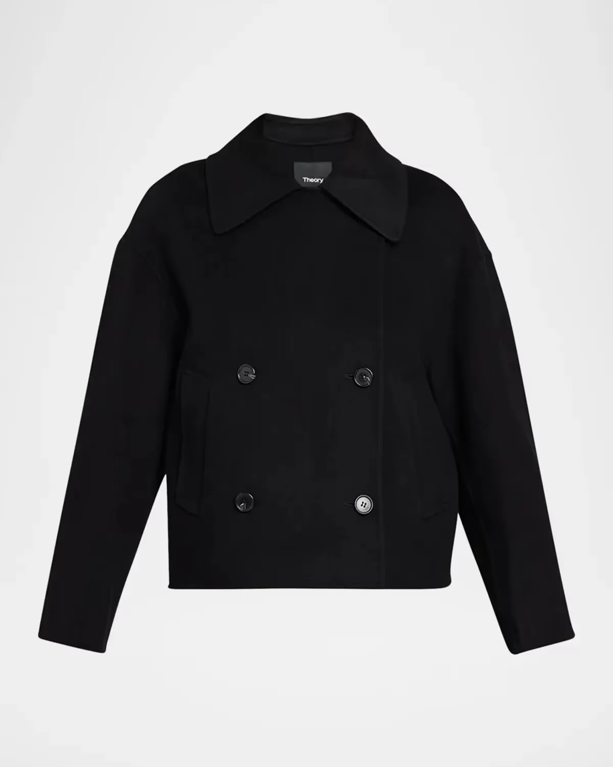 Double-Breasted Wool-Cashmere Short Pea Coat by Theory