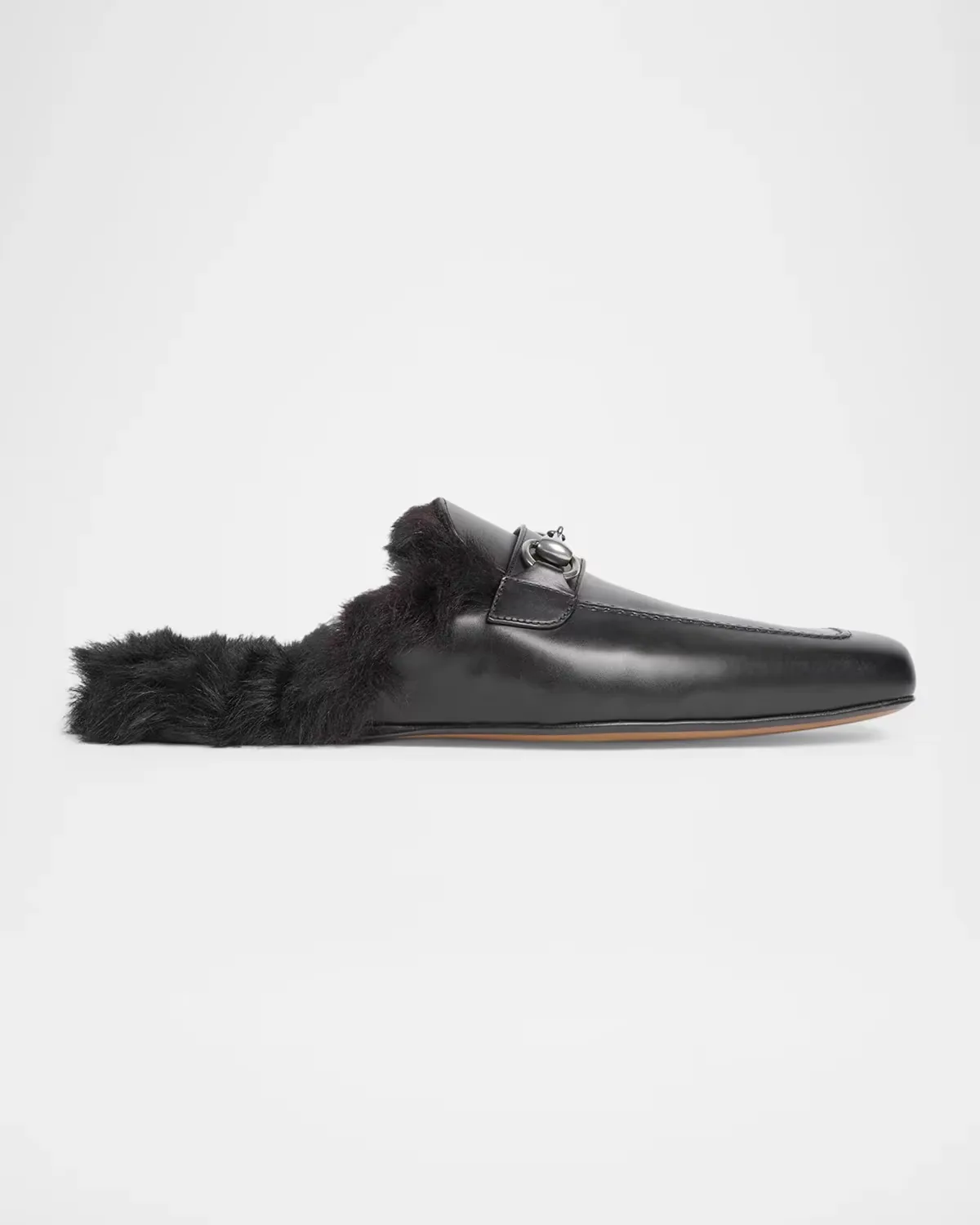 Shearling-Lined Leather Horsebit Slippers by Gucci