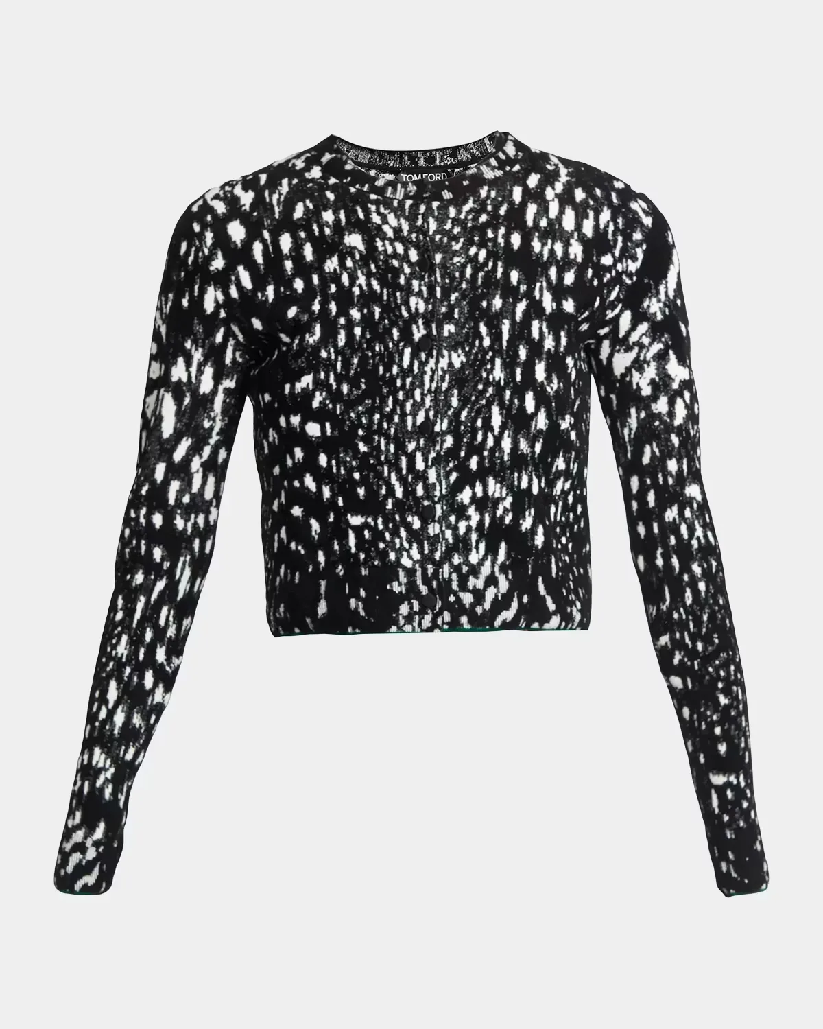 Lynx Jacquard Compact Velvet Knit Crewneck Cardigan by Tom Ford