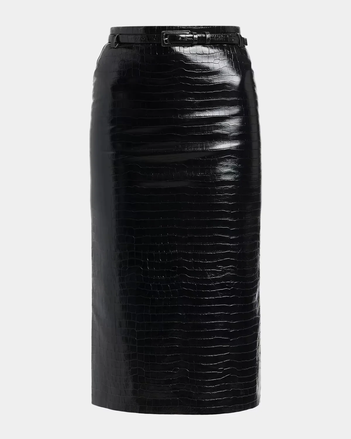 Exotic Croco Embossed Leather Midi Skirt with Belt by Tom Ford