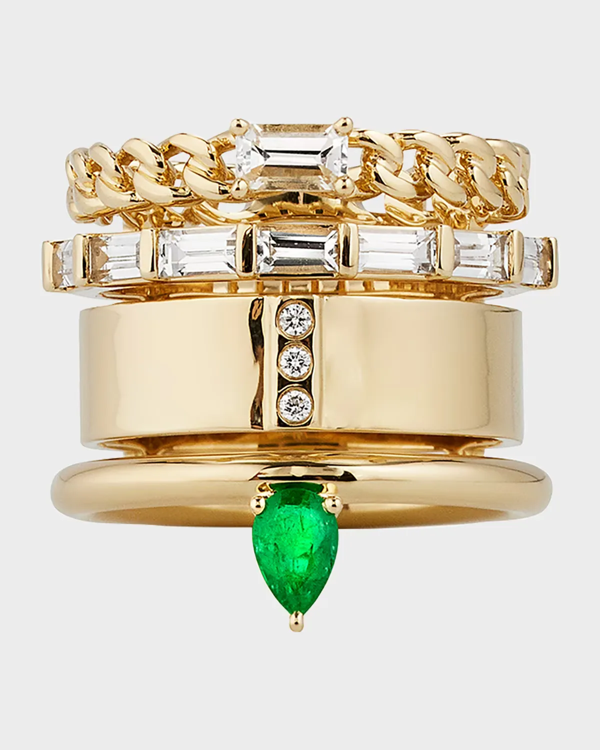 The Type Stacked Ring with Emerald, Sapphire and Diamonds by TYPE JEWELRY