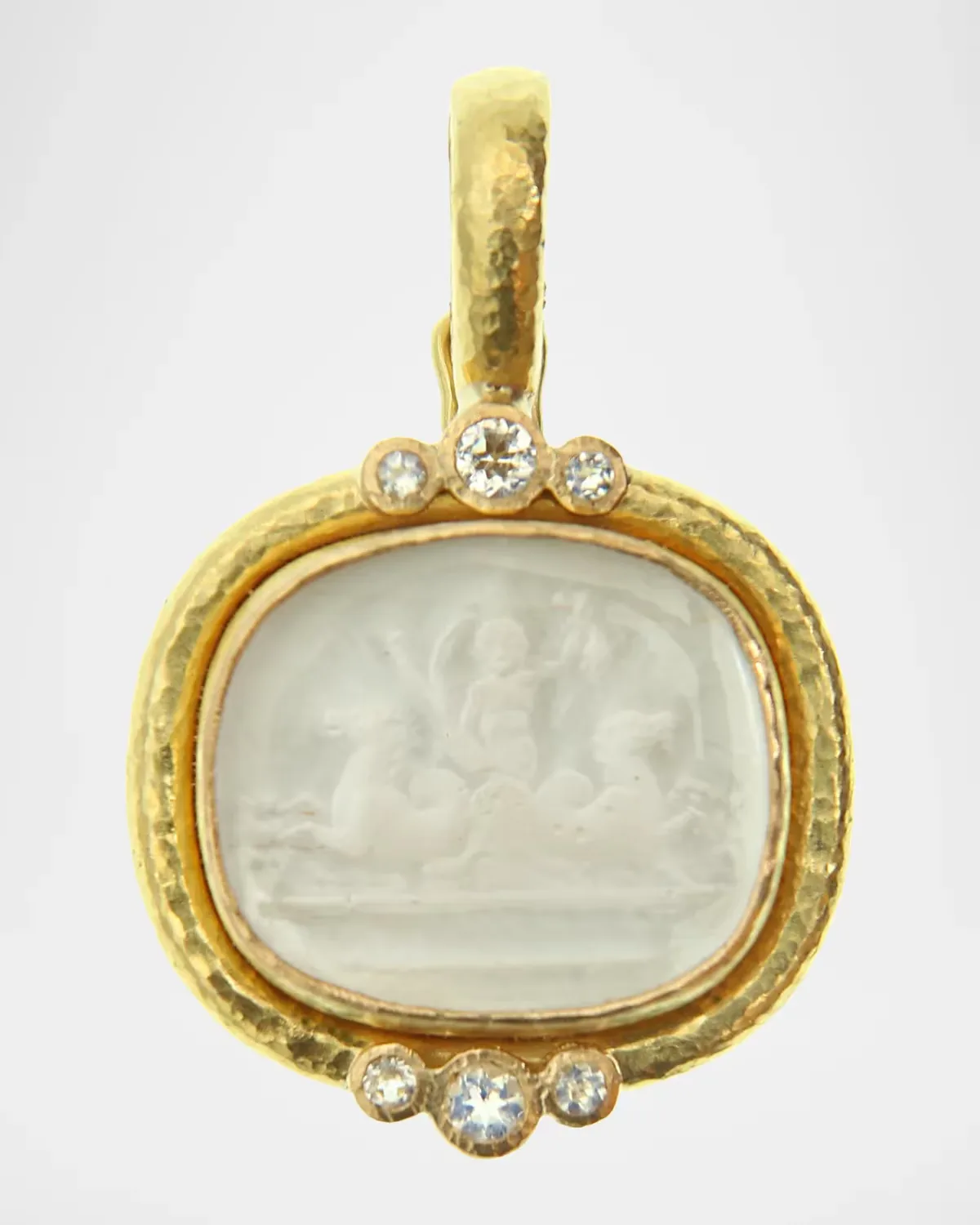 19K Venetian Glass Intaglio Neptune Pendant with 2mm Crystals by Elizabeth Locke