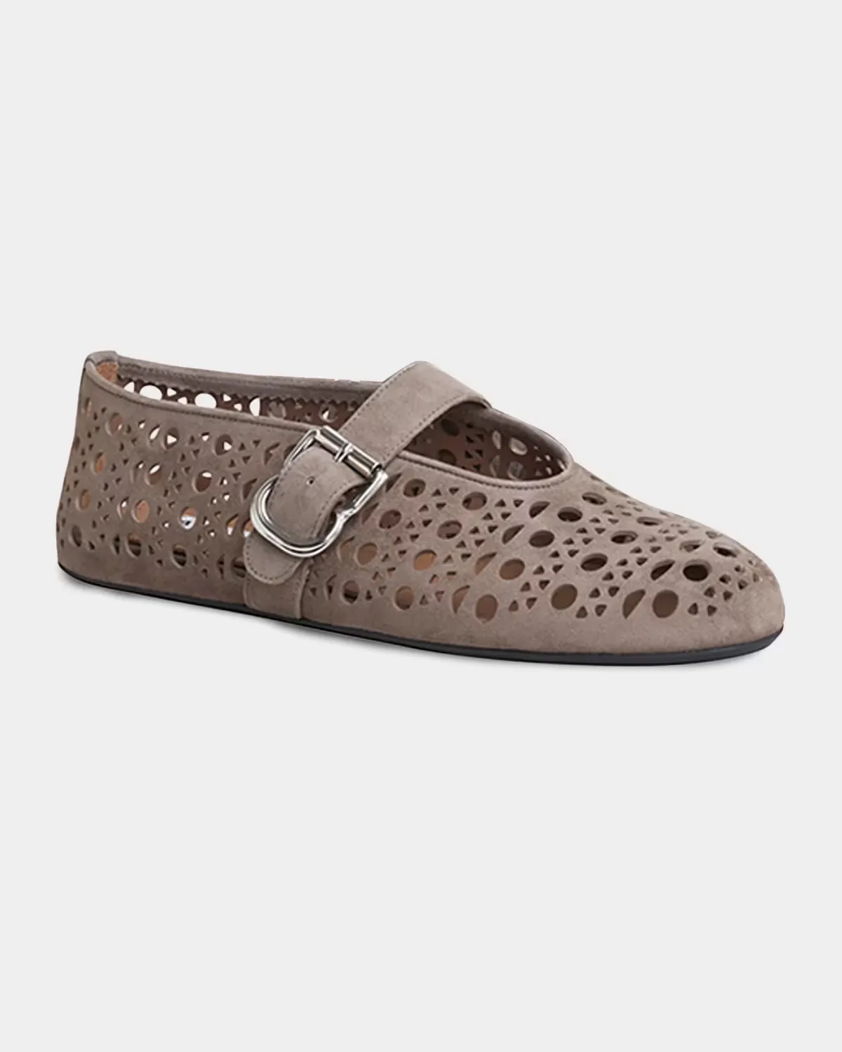 Vienne Perforated Suede Buckle Ballerina Flats