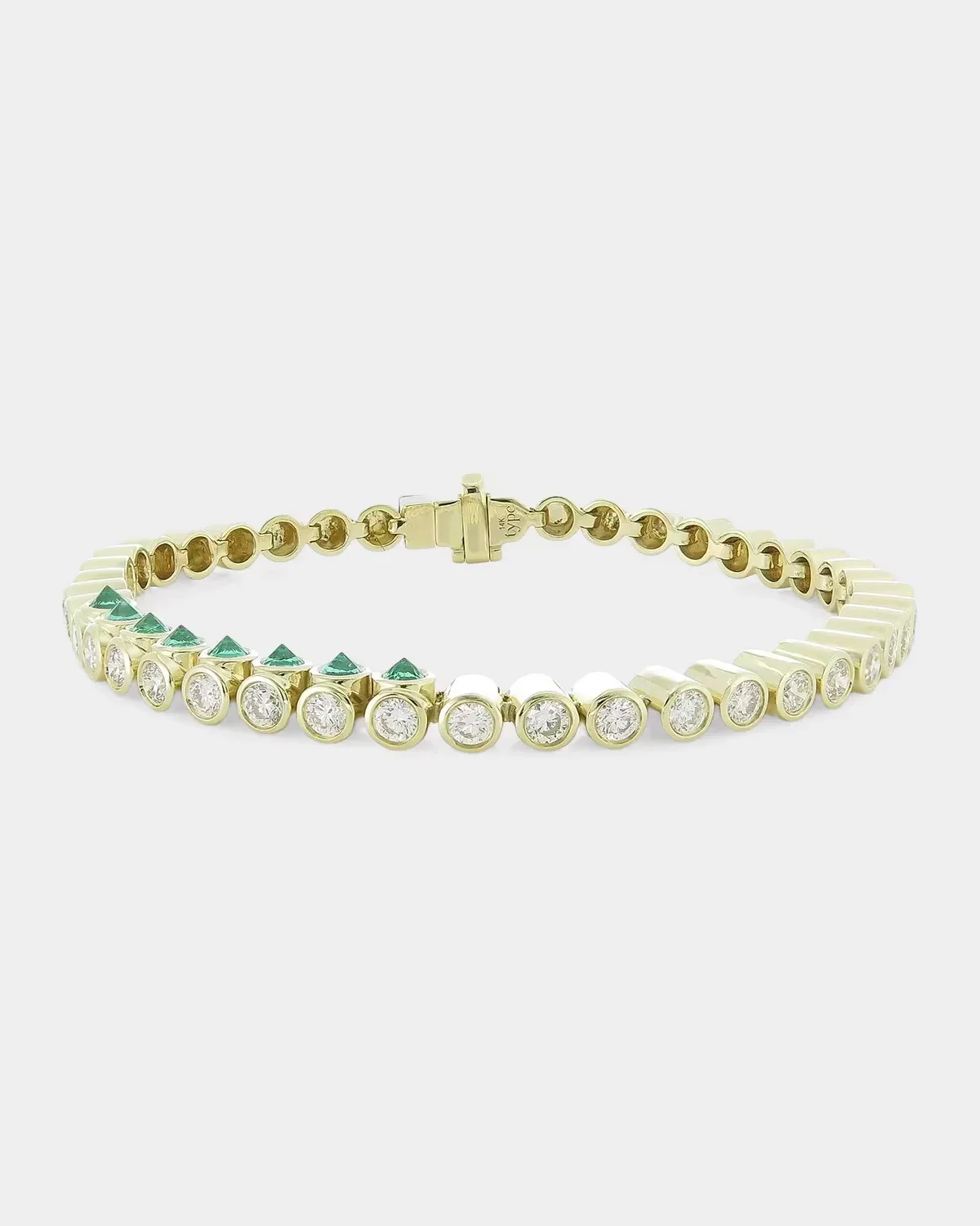Tubbo Sideway 14K Yellow Gold, 1.68 TCW Diamond & Emerald Tennis Bracelet by TYPE JEWELRY