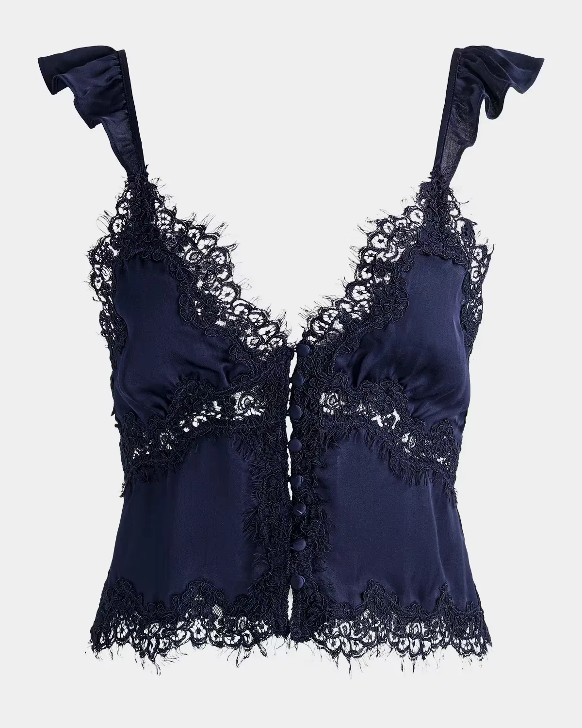 Rafaella Lace-Trim Ruffled Satin Top by Alice + Olivia