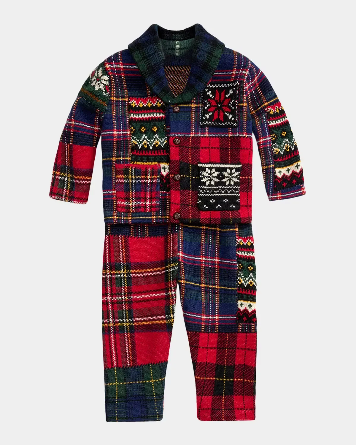 Plaid Patchwork Cotton-Wool Cardigan & Pants Set by Ralph Lauren