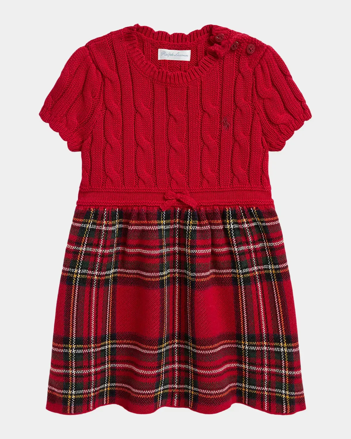 Plaid-Skirt Cable Cotton Sweaterdress by Ralph Lauren