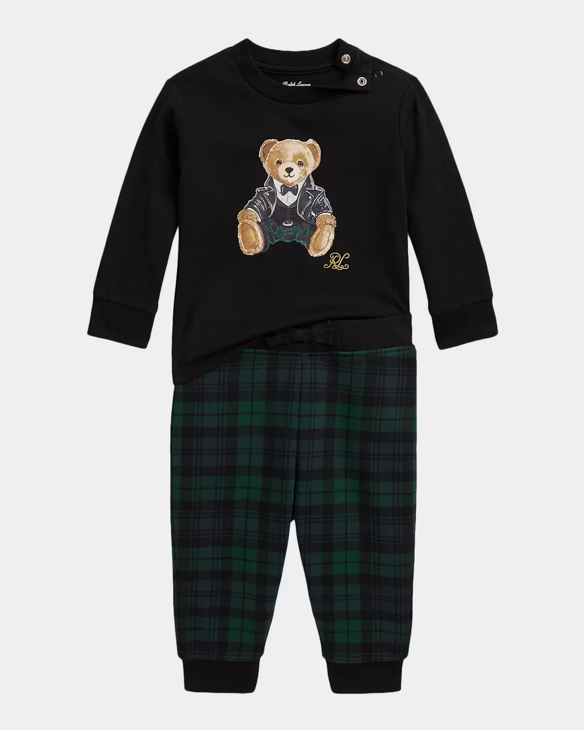 Polo Bear Tee & Plaid Fleece Pants Set by Polo Ralph Lauren