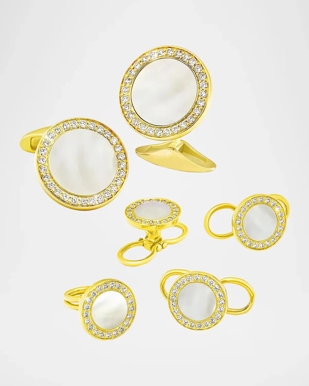 18K Gold Mother-Of-Pearl Cufflink & Stud Set by Jan Leslie