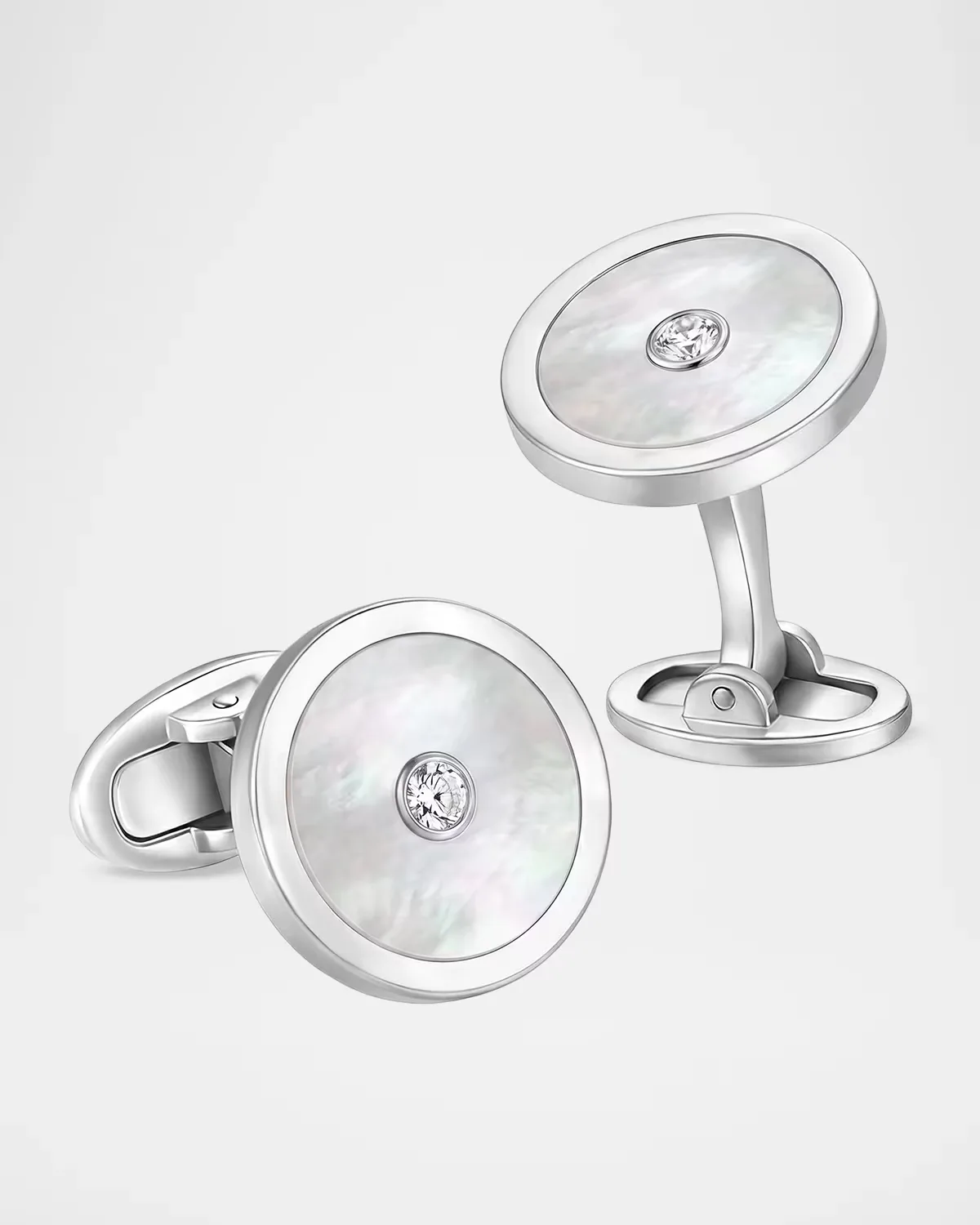 Round Sterling Silver Diamond and Mother-Of-Pearl Cufflinks by Jan Leslie