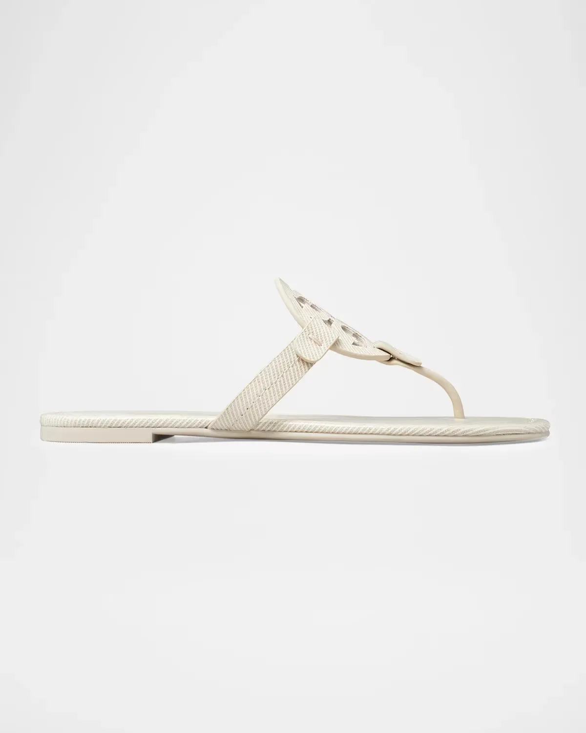 Miller Striped Patent-Coated Canvas Thong Sandals by Tory Burch