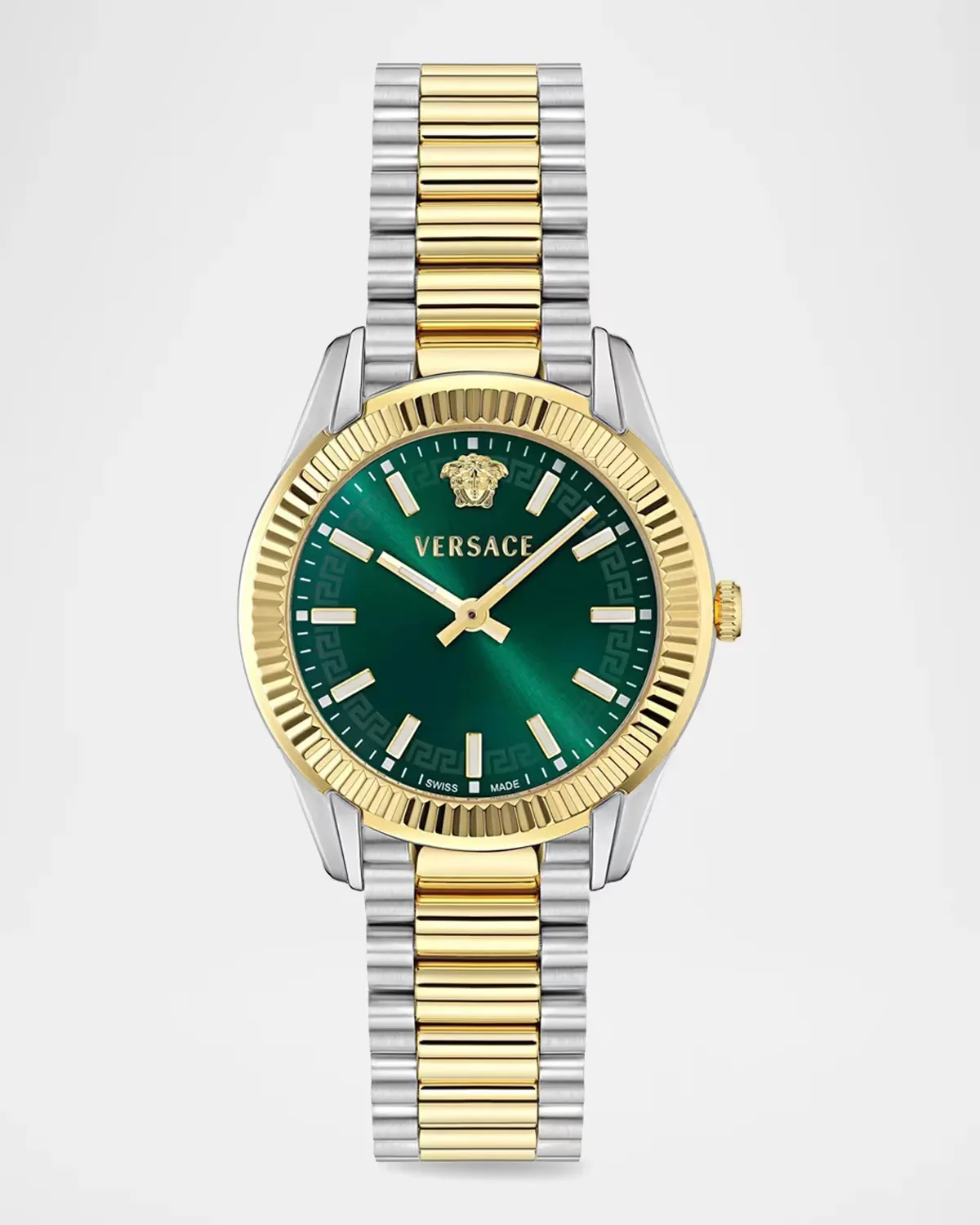 Apodis 34mm Two-Tone Green Dial Bracelet Watch by Versace