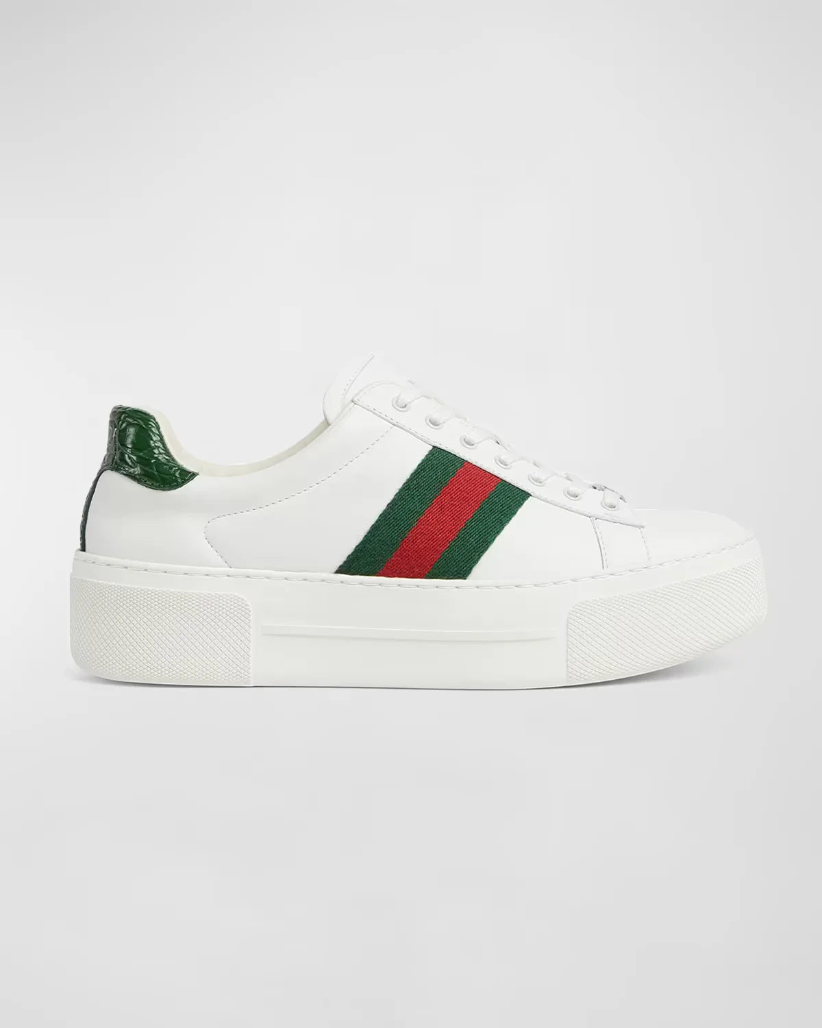 Ace Web Mixed Leather Sneakers by Gucci