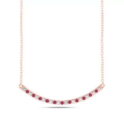 1/10 ct. t.w. Diamond and 1/6 ct. t.w. Natural Ruby Bar Necklace in 14K Rose Gold, 18 In by Belk & Co