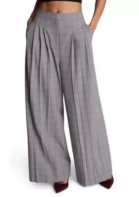 Wide Leg Triple Pleat Plaid Pants by Kenneth Cole