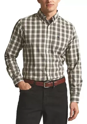 Long Sleeve Stretch Woven Plaid Shirt