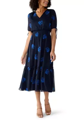 Short Sleeve V-Neck Embroidered Dress by CeCe