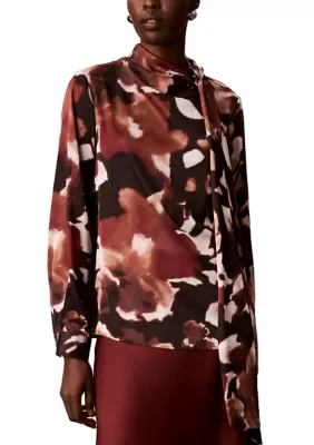 Satin Long Sleeve Scarf Neck Blouse by Calvin Klein