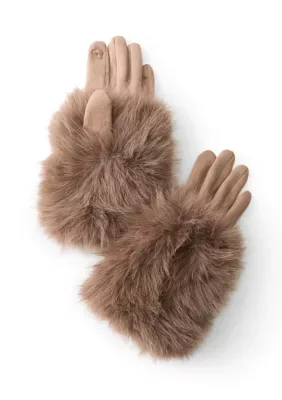 Oversized Fur Cuff Suede Gloves by BCBG