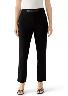 Side Zip Knit Ponte Pants with Buckle Trim by Love by Design