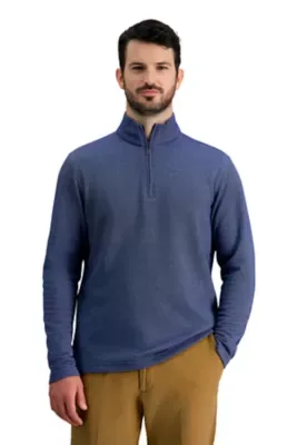 Long Sleeve Quarter Zip Mock Neck Knit Shirt by Haggar