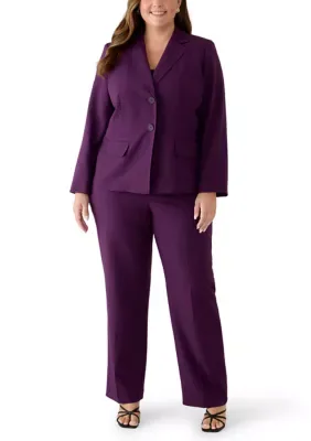Inset Waist Two Button Notch Collar Jacket & Fly Front Wide Leg Pant