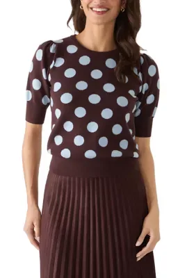Puff Sleeve Polka Dot Pullover Sweater