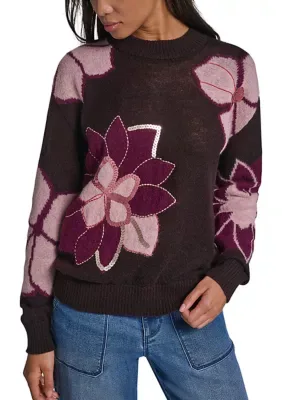 Long Sleeve Floral Mock Neck Sweater by Karl Lagerfeld