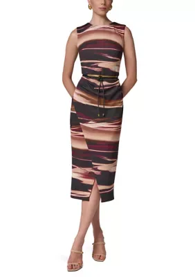 Sleeveless Printed Belted Dress by Donna Karan