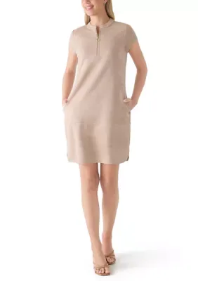 Short Sleeve Mock Neck Solid Shift Dress by Kensie