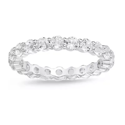 Round Gemstone Eternity Band Ring in Sterling Silver