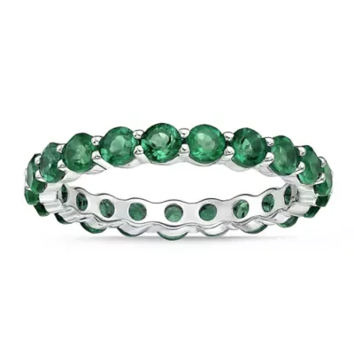 Round Gemstone Eternity Band Ring in Sterling Silver