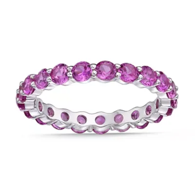 Round Gemstone Eternity Band Ring in Sterling Silver