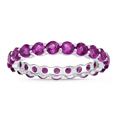 Round Gemstone Eternity Band Ring in Sterling Silver