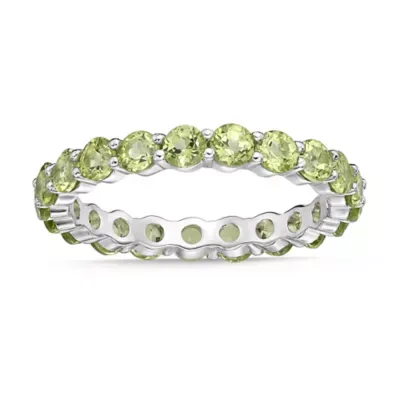 Round Gemstone Eternity Band Ring in Sterling Silver