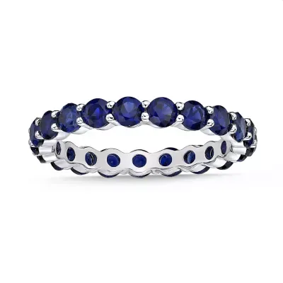 Round Gemstone Eternity Band Ring in Sterling Silver