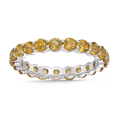 Round Gemstone Eternity Band Ring in Sterling Silver