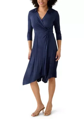 3/4 Sleeve Solid Suede A-Line Shirtdress by Perceptions