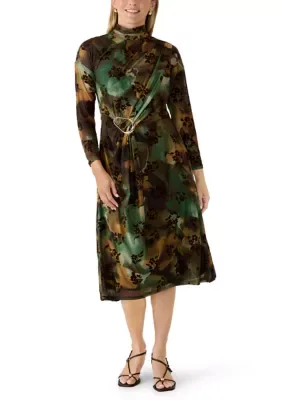 Long Sleeve Printed Mesh Sheath Dress by Perceptions