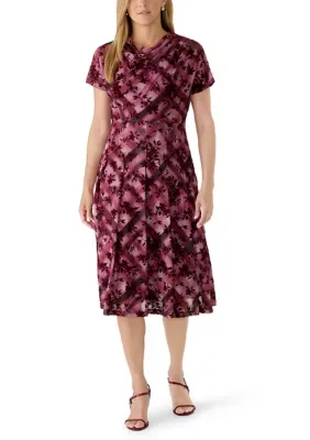 Short Sleeve Printed Mesh A-Line Dress by Perceptions