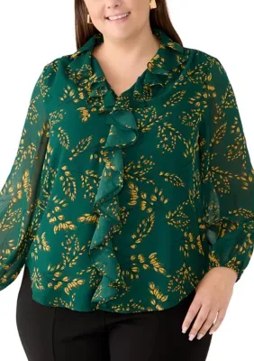 Ruffle Sleeve Printed Top by Kasper